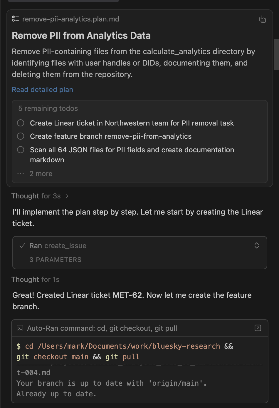Cursor implementing the plan step by step