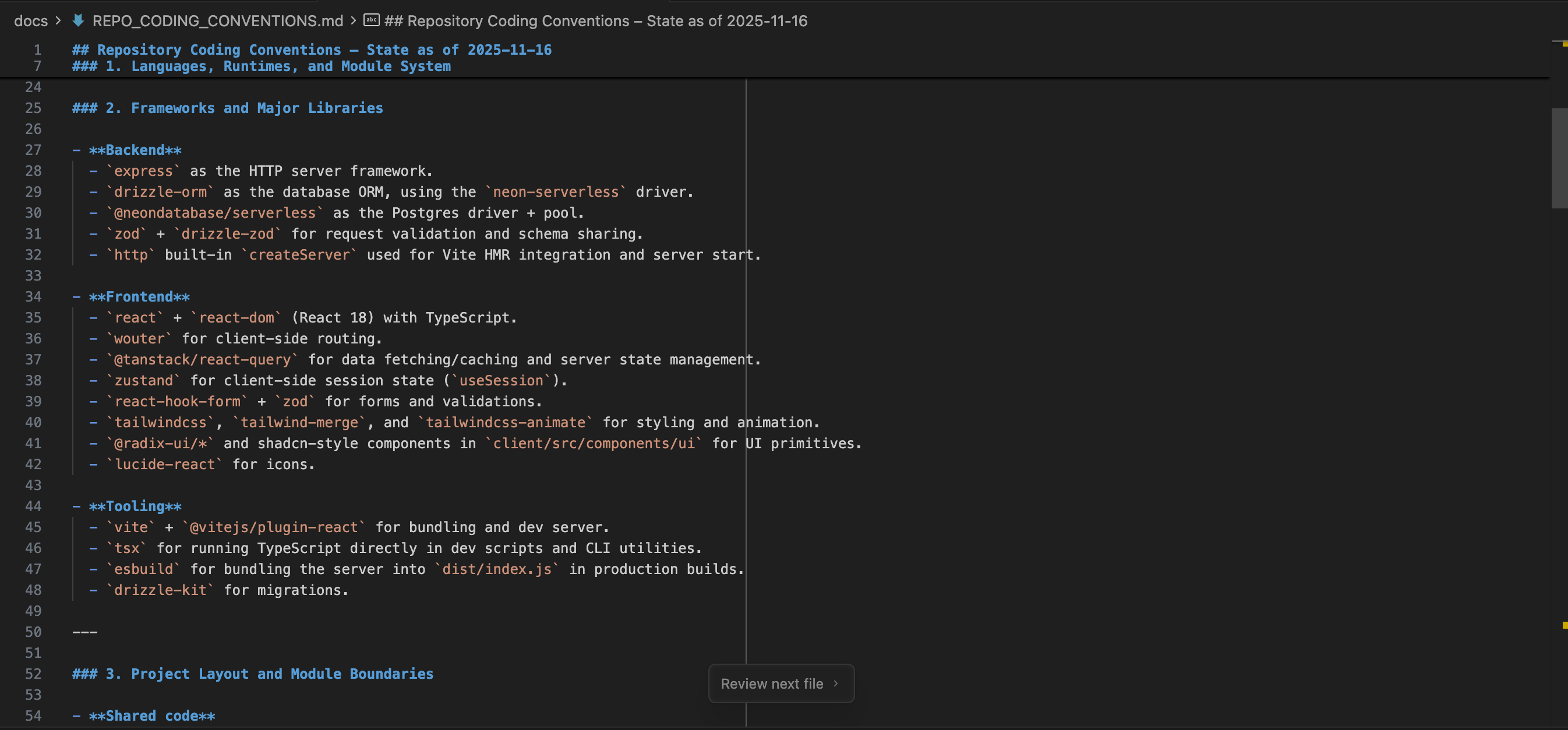 Repo coding conventions