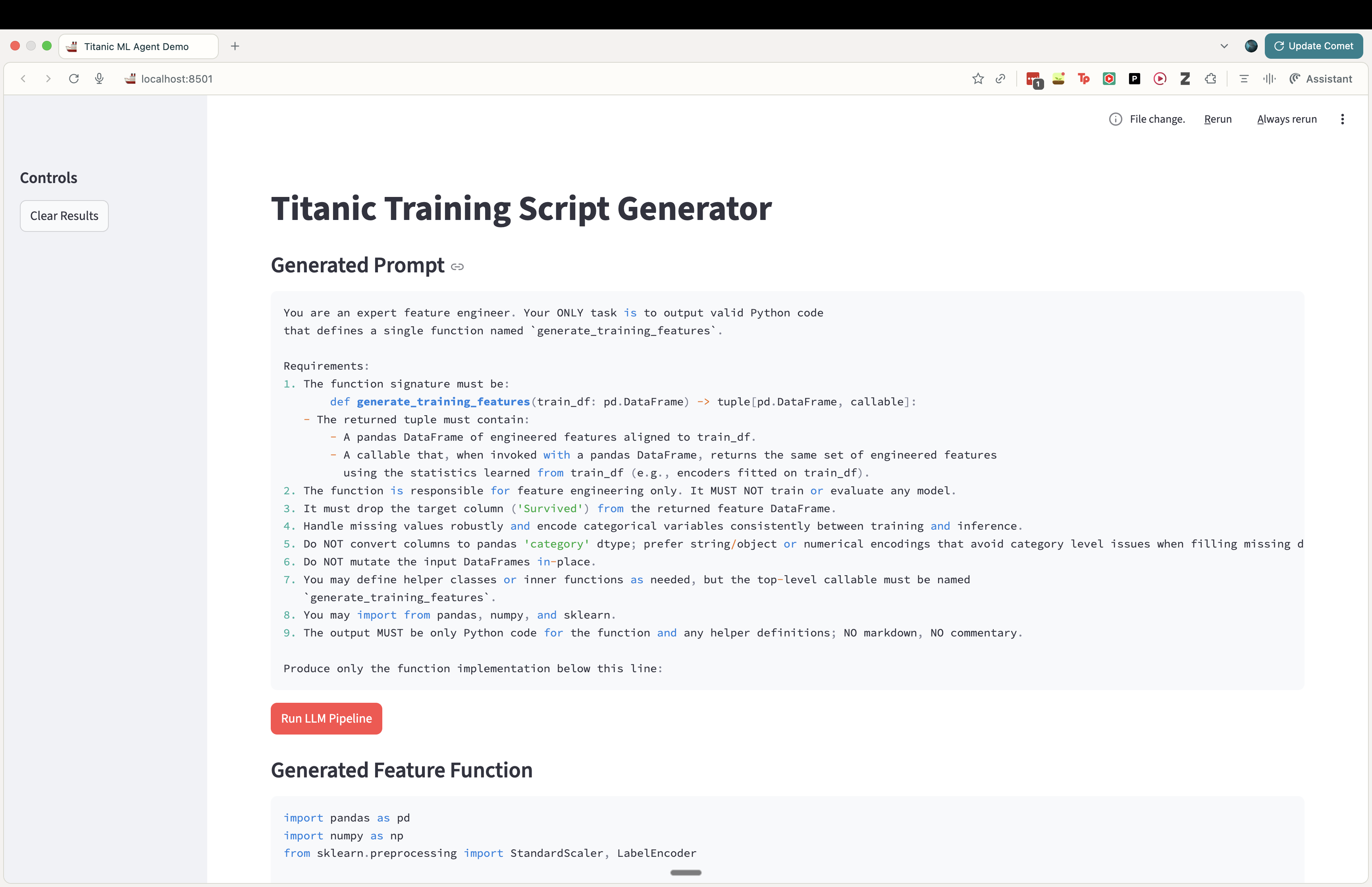 Streamlit: picture of the LLM query