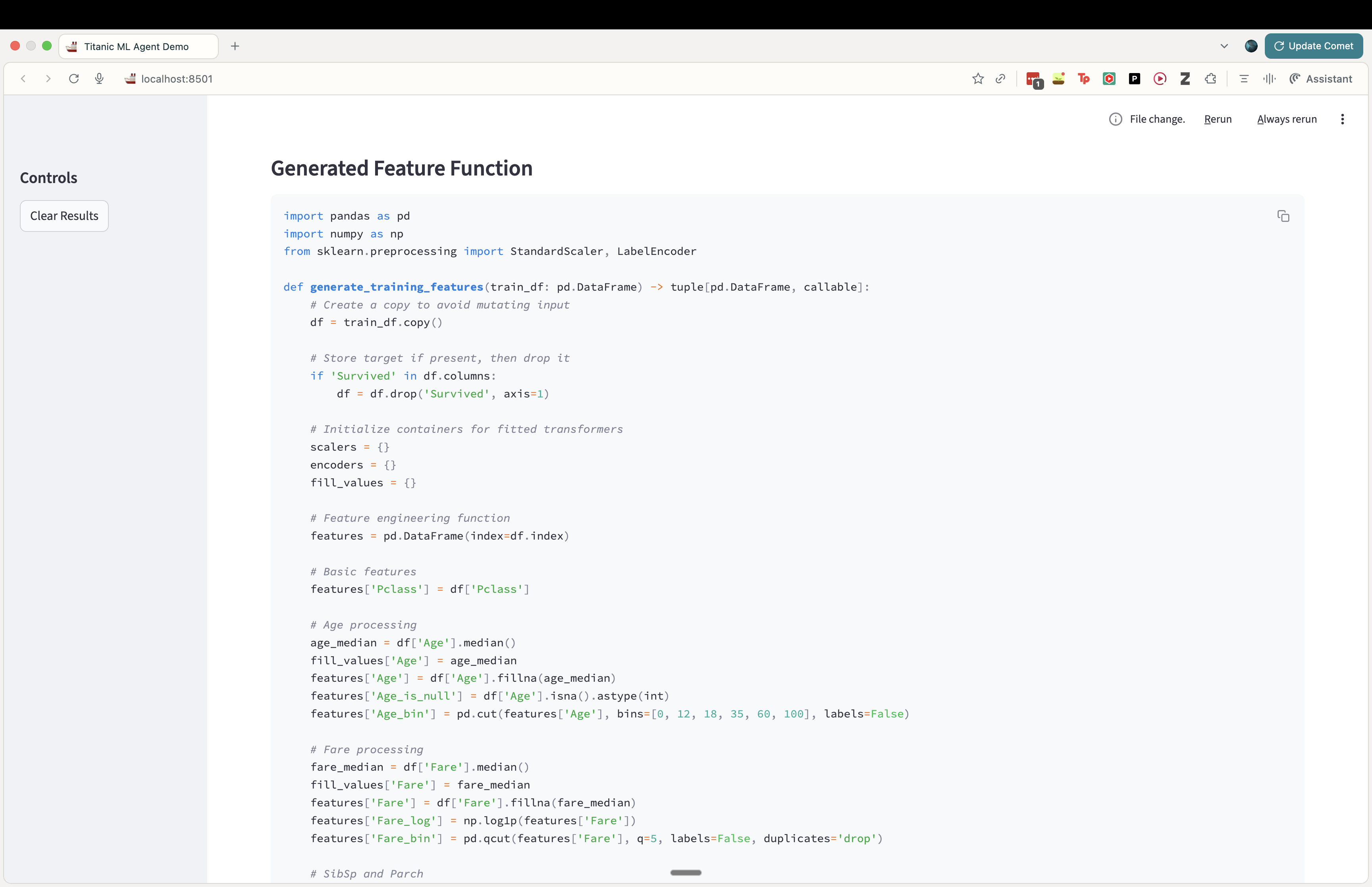 Streamlit: picture of the generated code