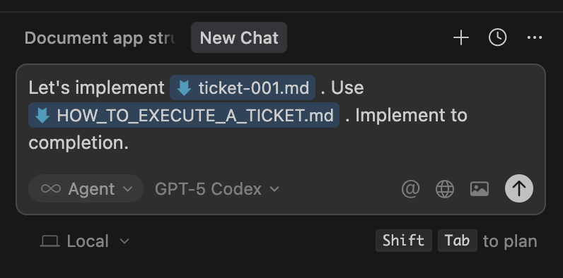 Telling Cursor to implement Ticket 1