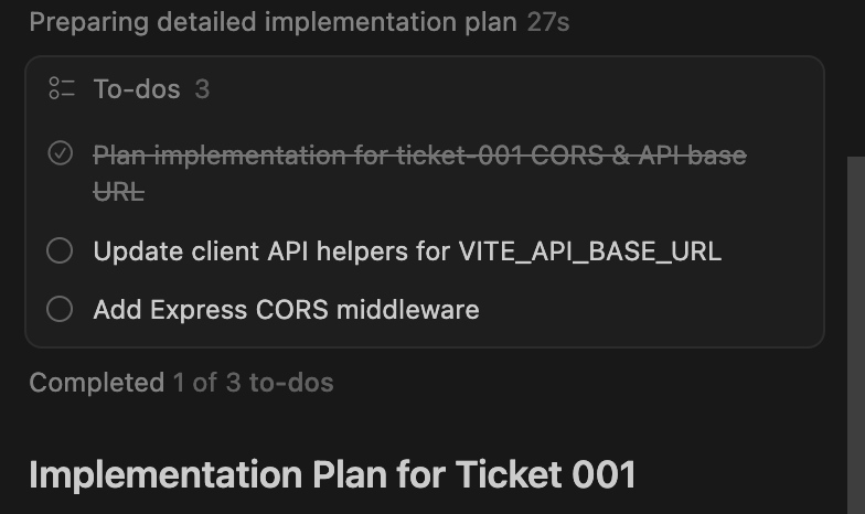 Cursor creating an implementation plan