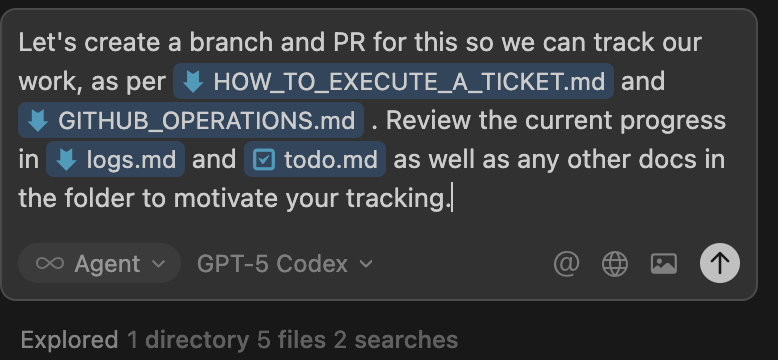 Prompting the agent to create the PR