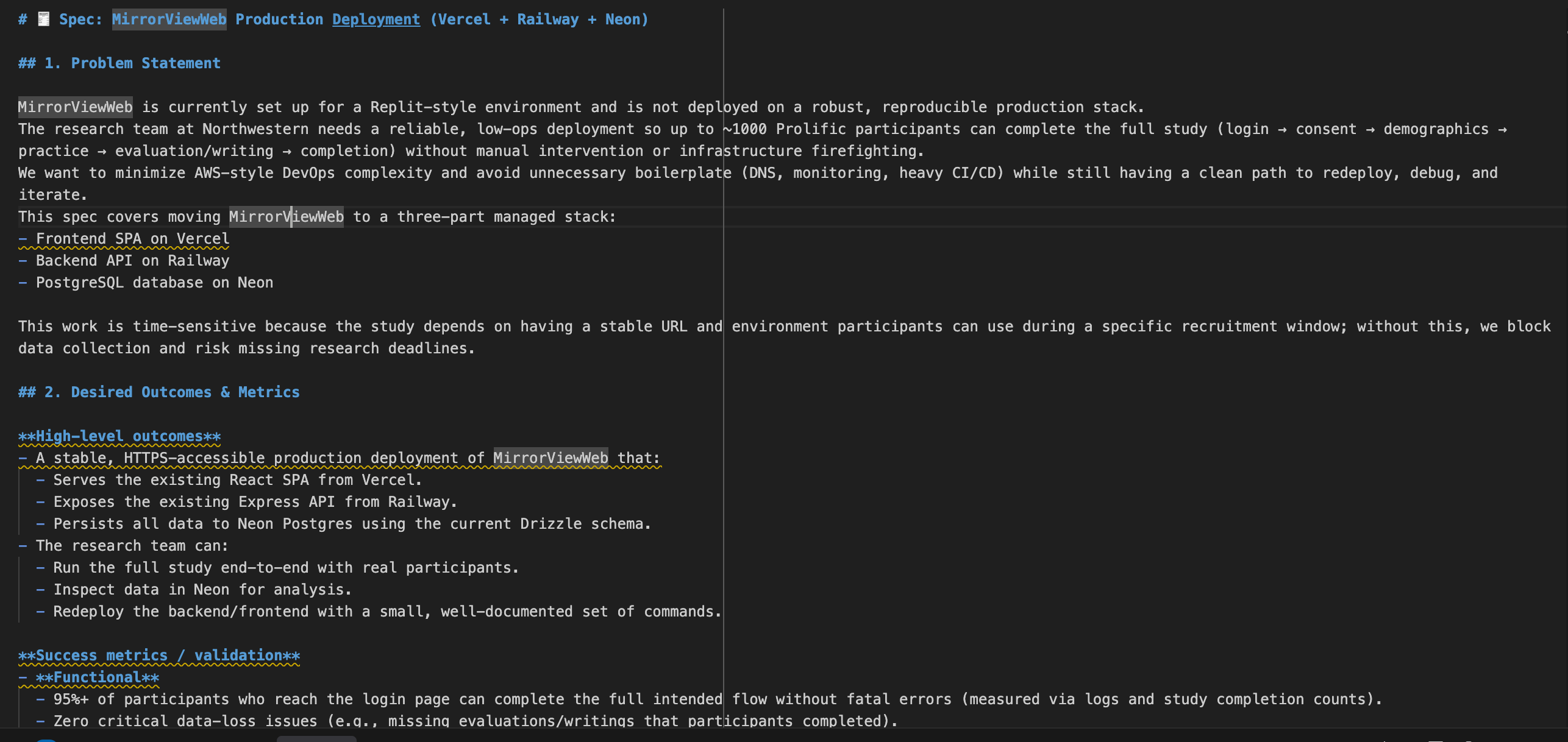 First pass of the specs