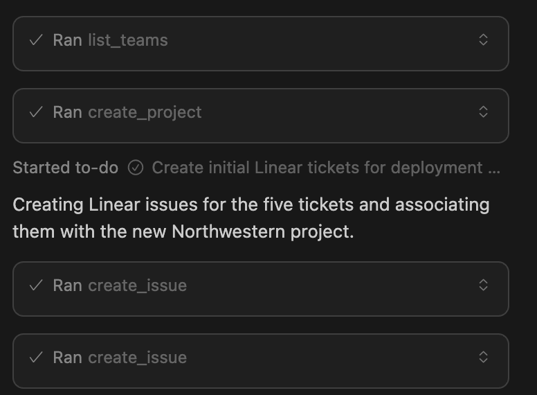 Cursor making MCP calls to Linear