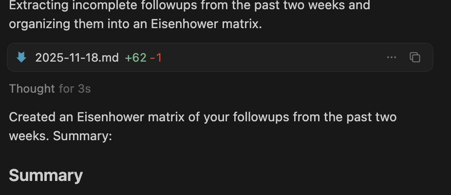 Cursor creates the Eisenhower matrix