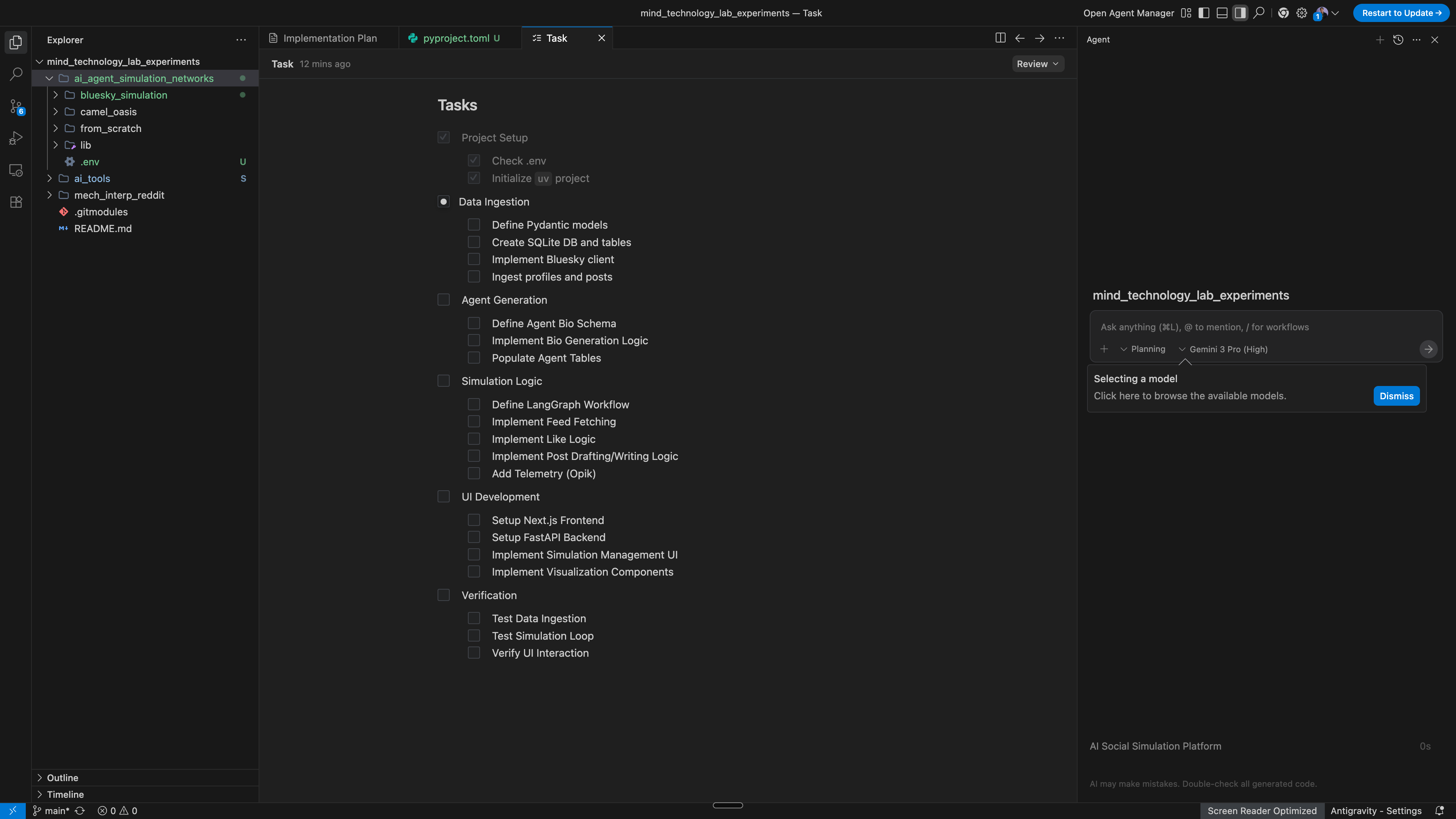 Antigravity's task list