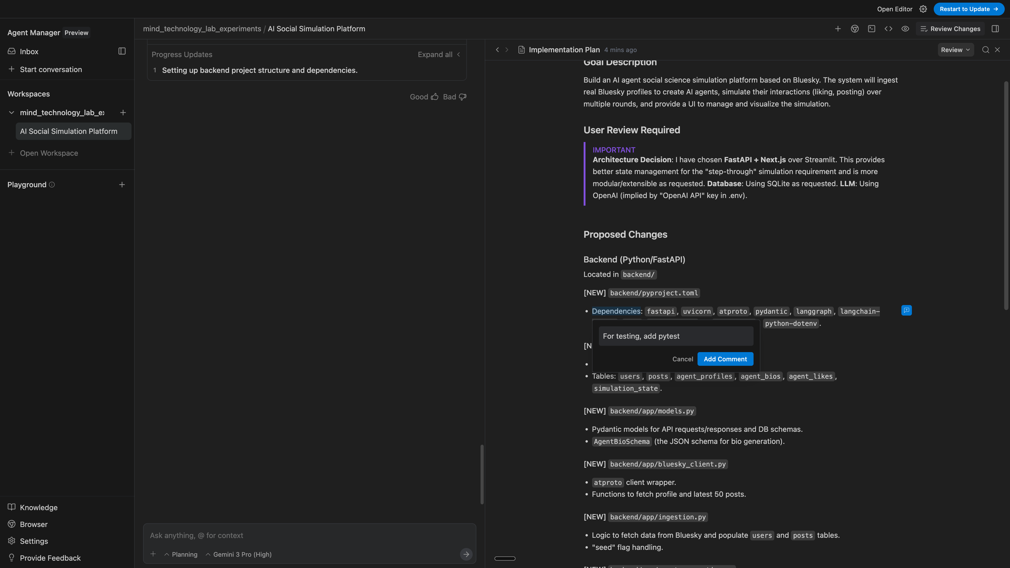 Editing the implementation plan inline