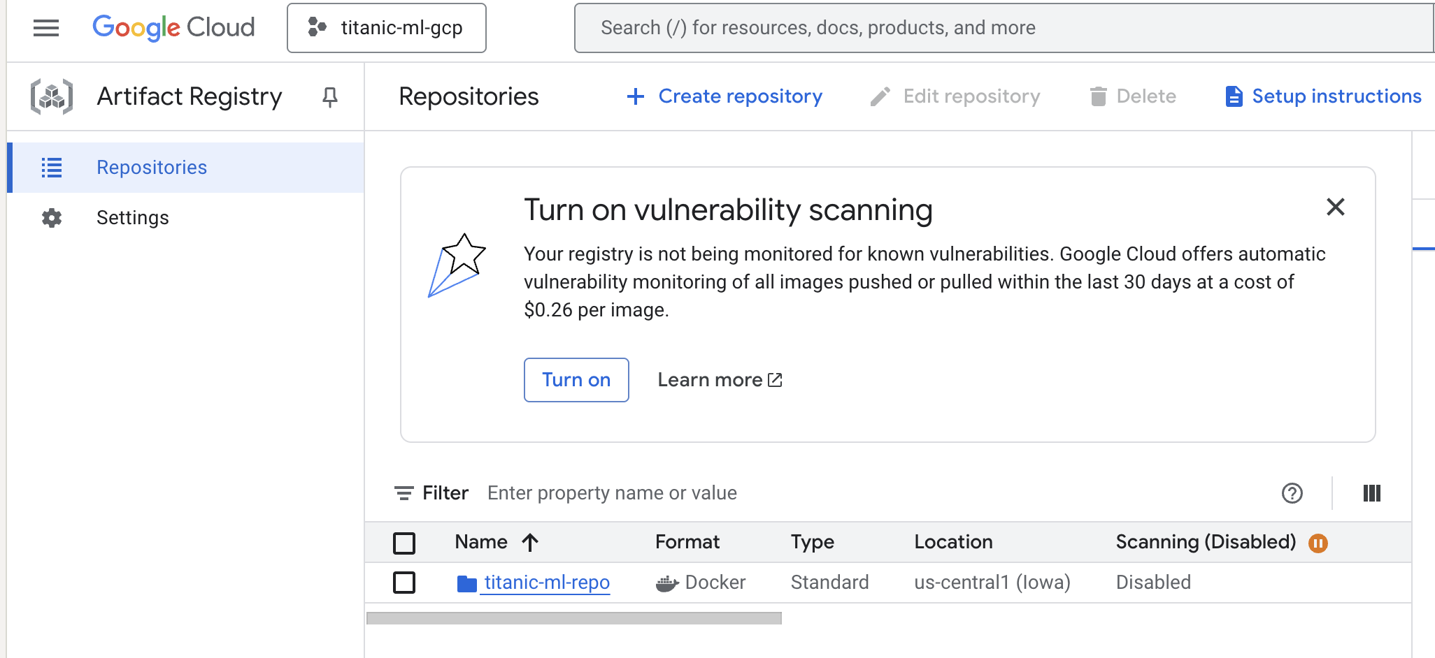 Docker artifact in GCP